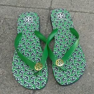 Tory Burch Women's Green/White Logo Wedge Flip Flo